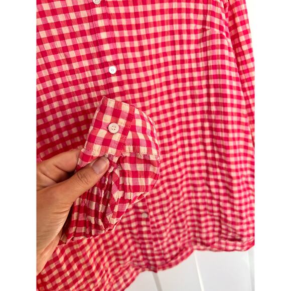 J. McLaughlin Women's Gingham Lois Crinkle Button-Up Shirt Top Pink Size Medium - Picture 5 of 10